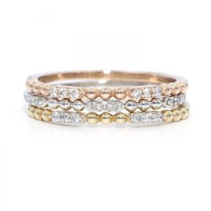 Yellow White Rose Gold Round Diamond Stack able Rings Bands Three Piece Tri Color