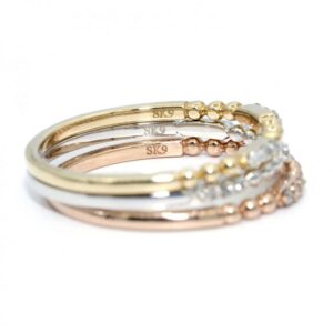 Yellow White Rose Gold Round Diamond Stack able Rings Bands Three Piece Tri Color