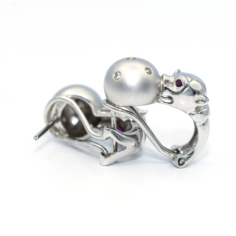 Panther Earrings14k White Gold Diamonds and Rubies - Image 3