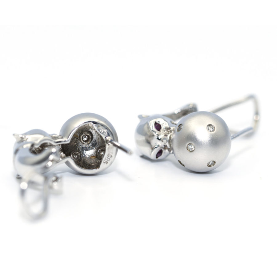 Panther Earrings14k White Gold Diamonds and Rubies - Image 2