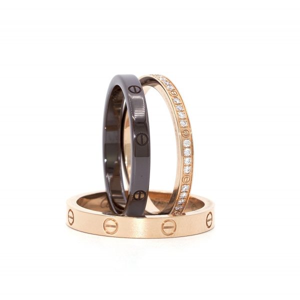 Cartier Love Ring Set Rose Gold, Ceramic, Diamond Ring - Image 3