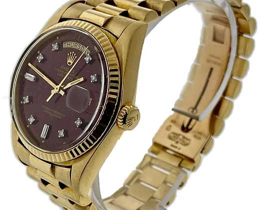 Rolex DayDate Oxblood Stella Diamond Dial Automatic 36mm 18K Gold President 1803 - Image 4