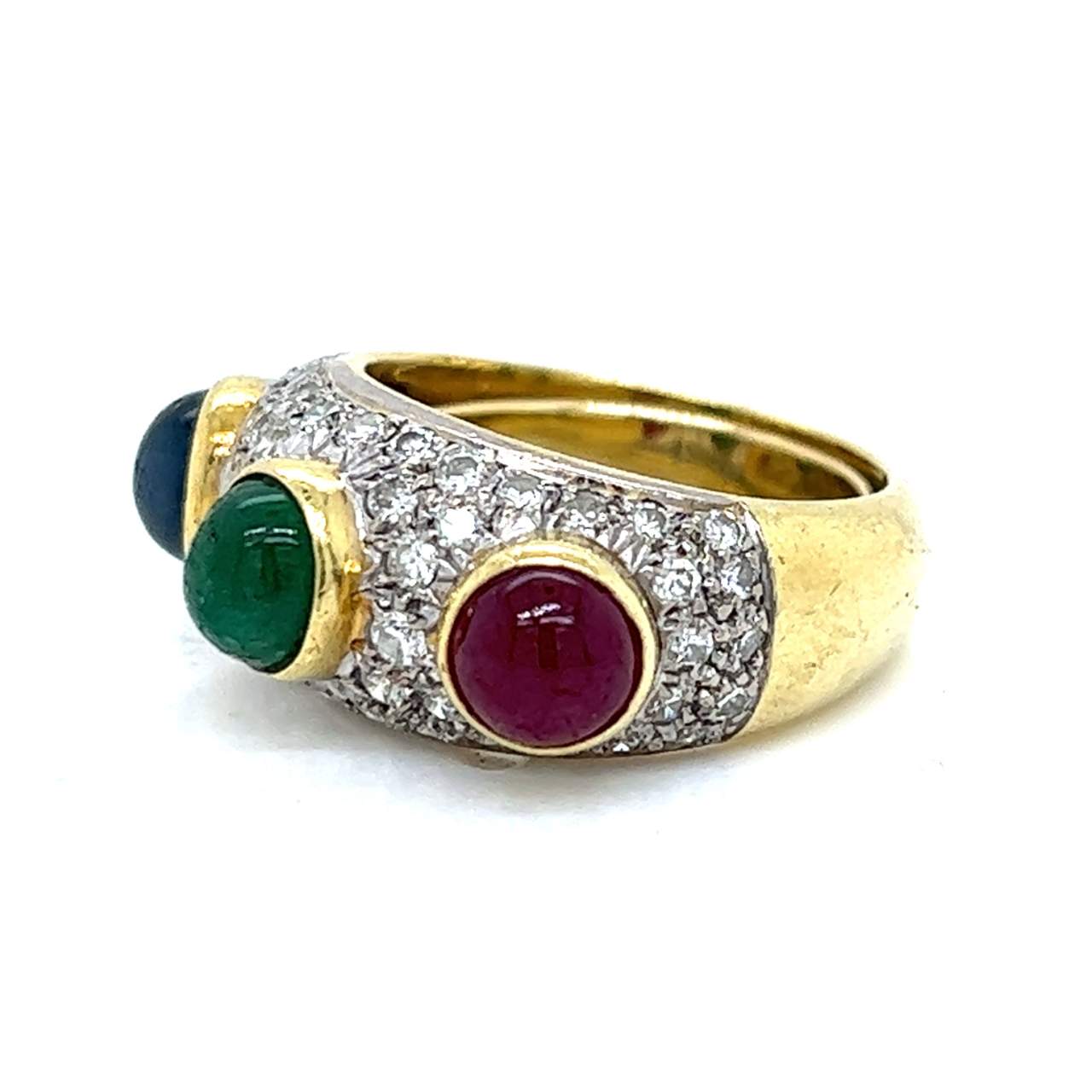 18K Yellow Gold Ruby, Sapphire, Emerald, and Diamond Ring - Image 2