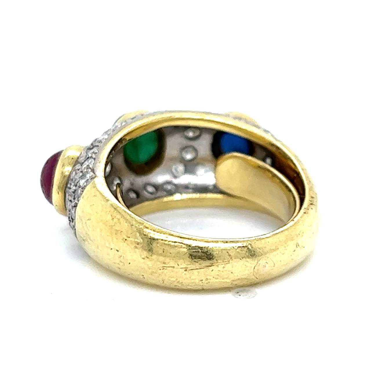 18K Yellow Gold Ruby, Sapphire, Emerald, and Diamond Ring - Image 3