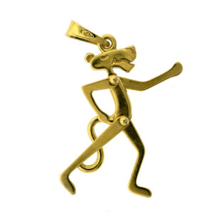 Rare Vintage 18k Yellow Gold Articulated Pink Panther Character Pendant Charm