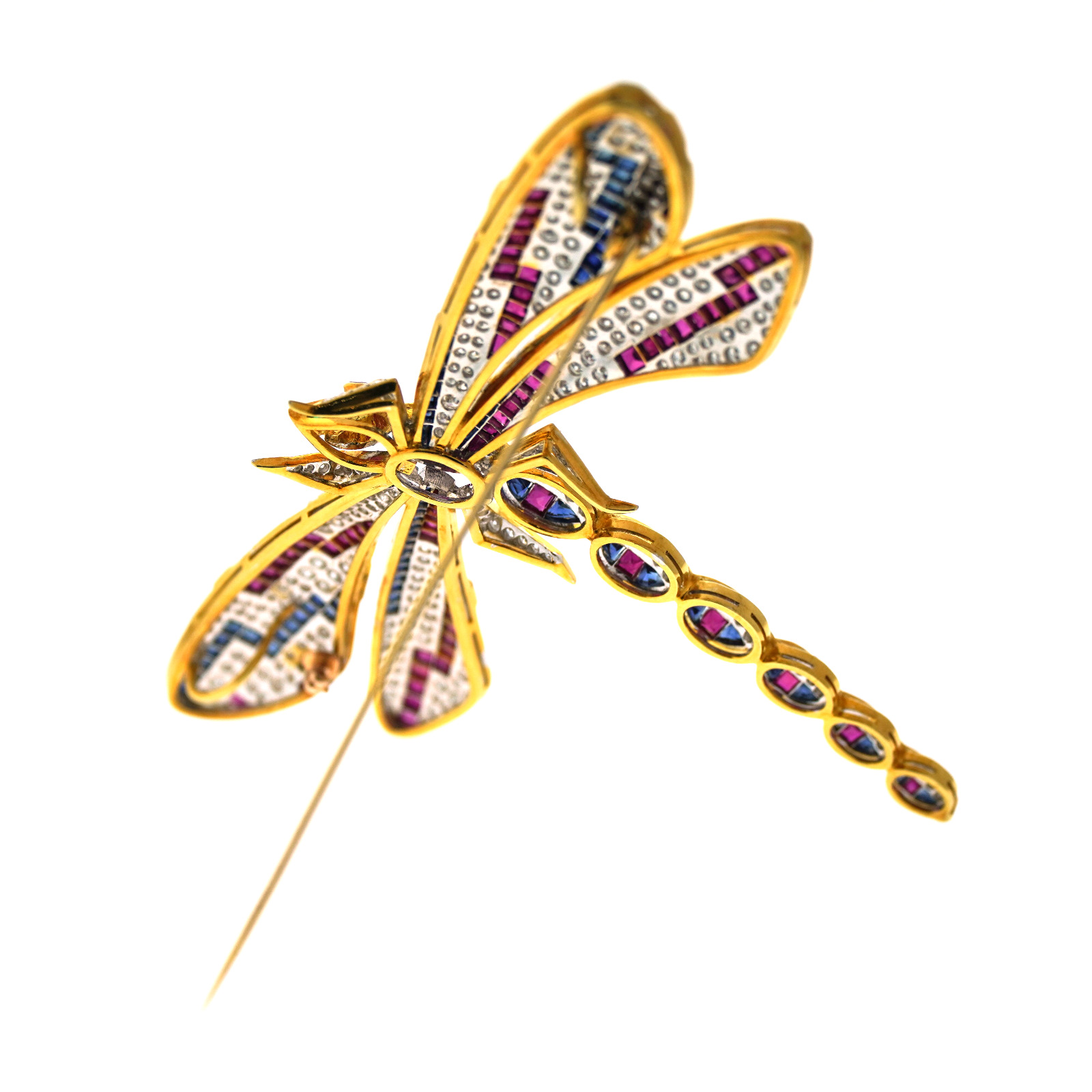 Statement Art Deco Dragonfly Brooch in 18k Gold Featuring Diamonds, Rubies, Sapphires & Emeralds - Image 4