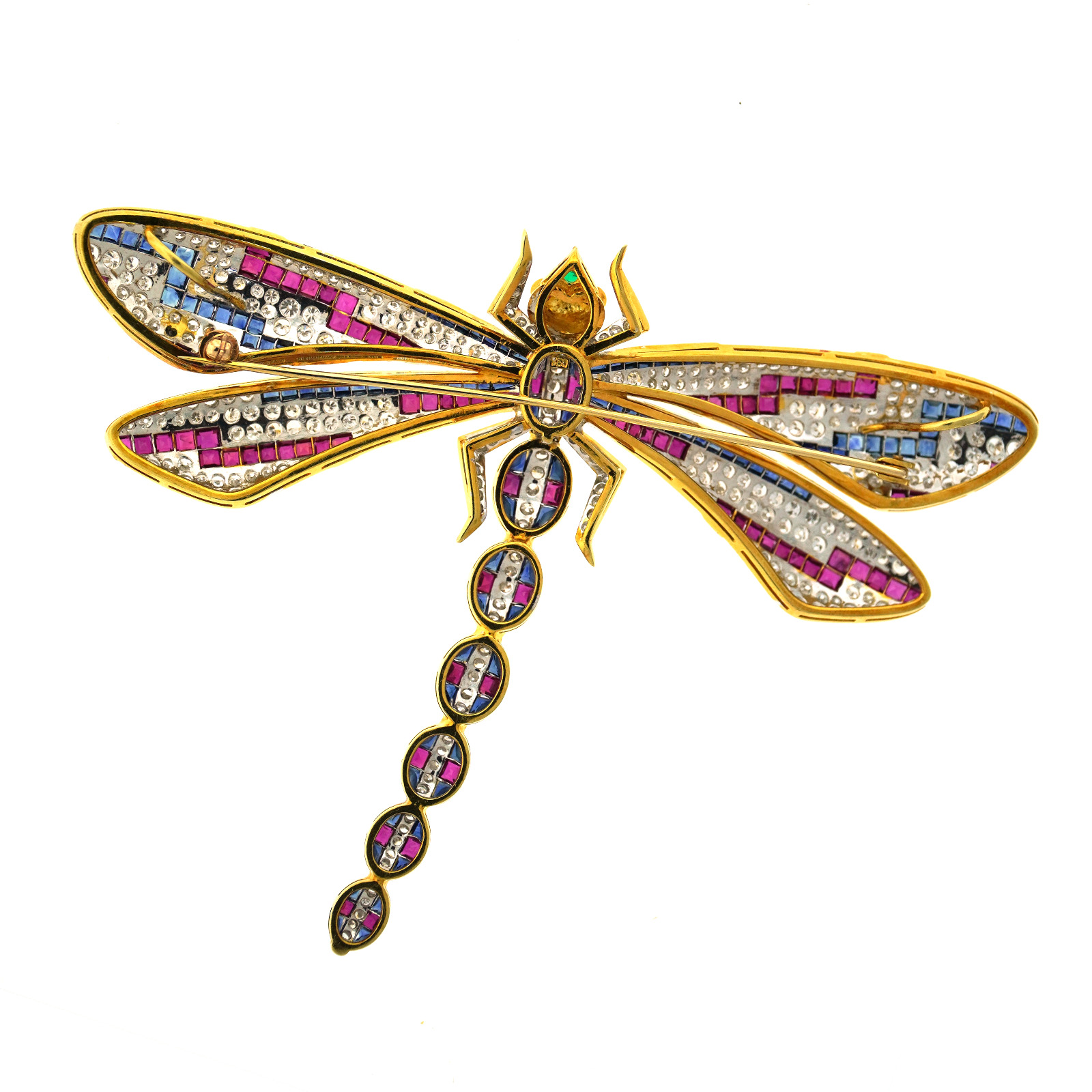 Statement Art Deco Dragonfly Brooch in 18k Gold Featuring Diamonds, Rubies, Sapphires & Emeralds - Image 3