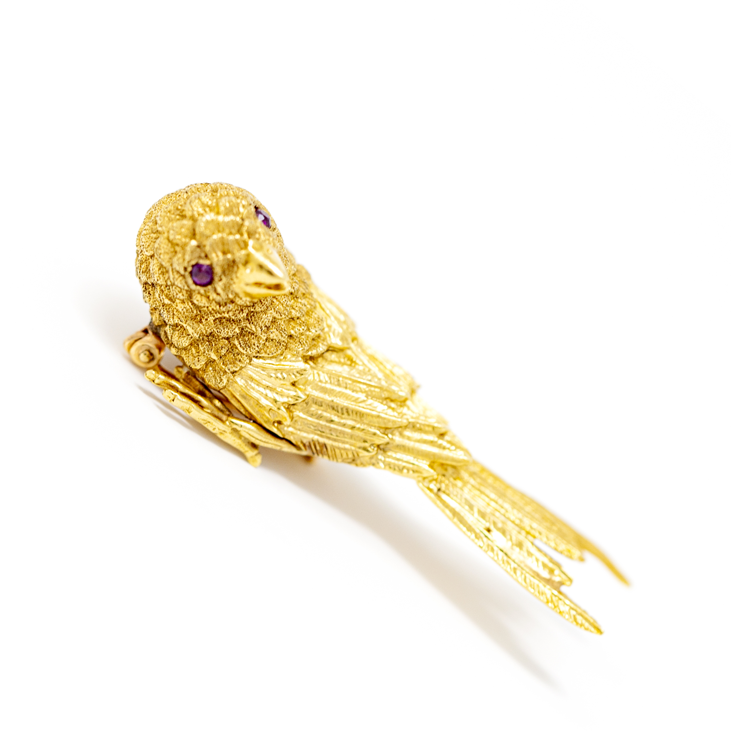 Exquisite Erwin Pearl 18K Yellow Gold Bird Brooch with Ruby Eyes - Image 5