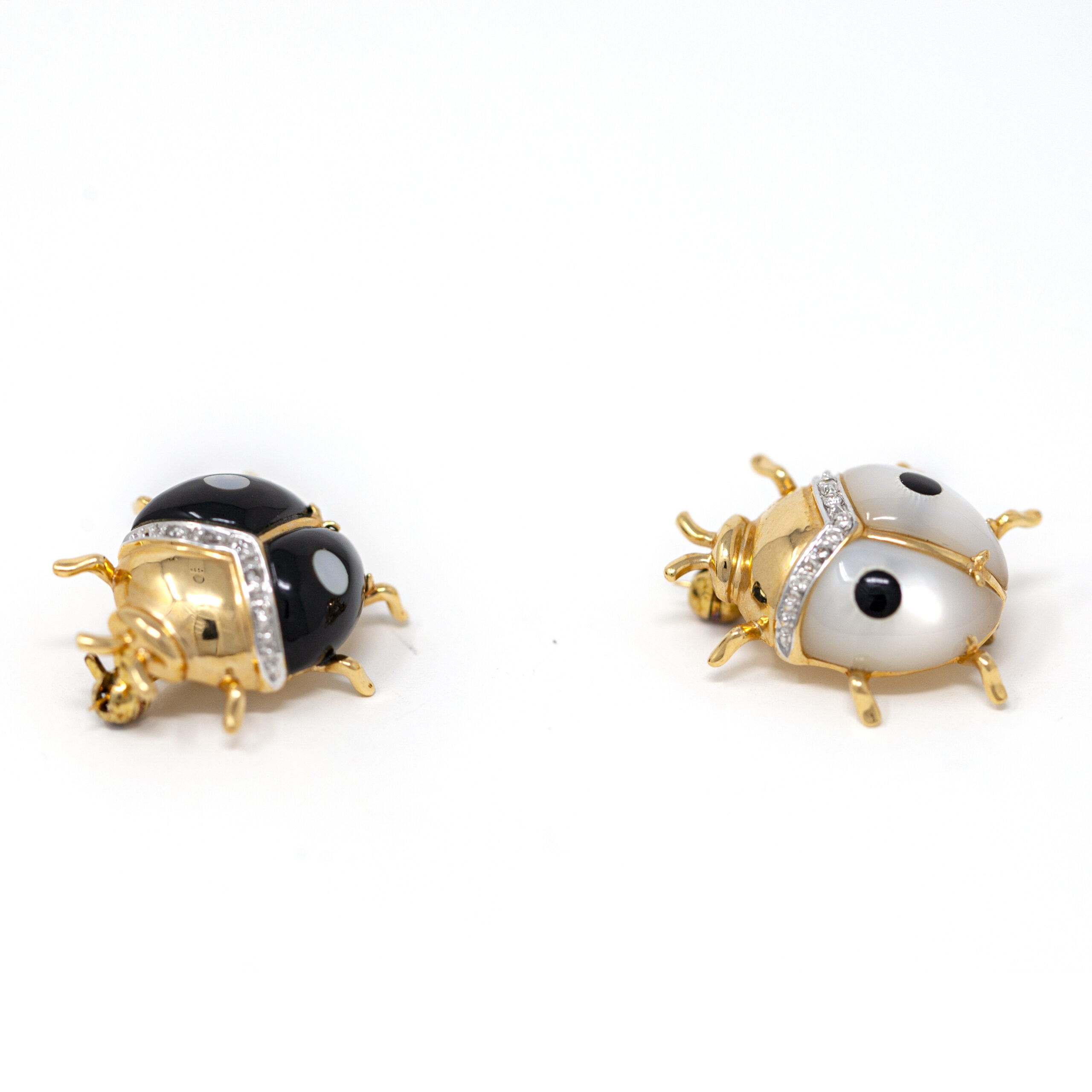 Elegant 14k Gold Ladybug Brooches with Onyx and Mother of Pearl - Image 4
