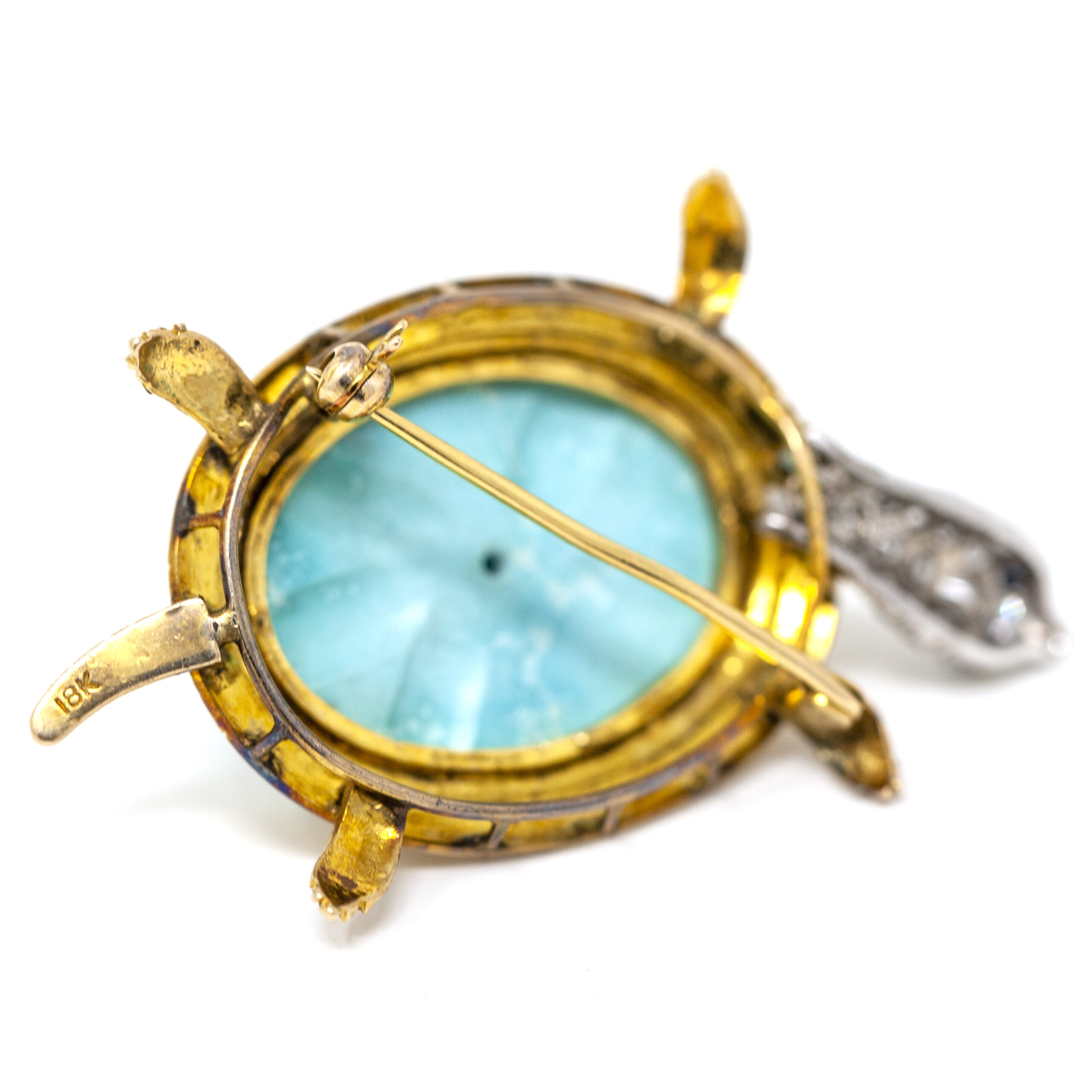 Vintage Gold Turtle Brooch with Turquoise, Diamonds, and Blue Sapphire Eyes - Image 4