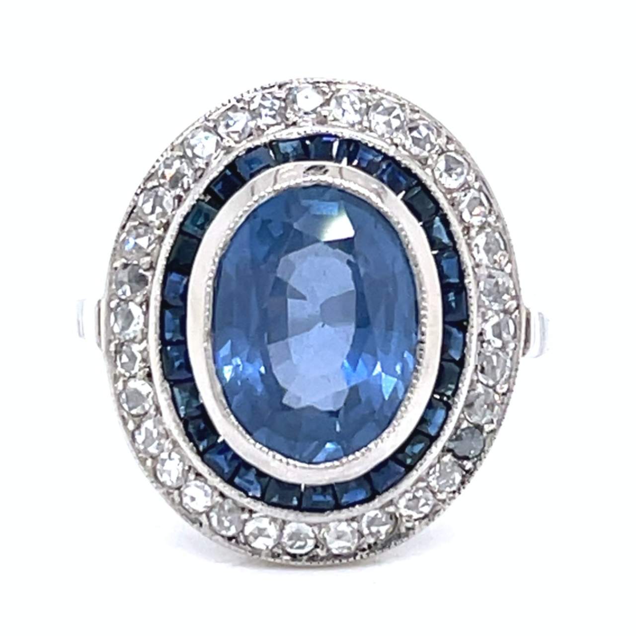 Platinum 6.00 Ct. Sapphire & Diamond Ring – 9.9g – Size 10.5