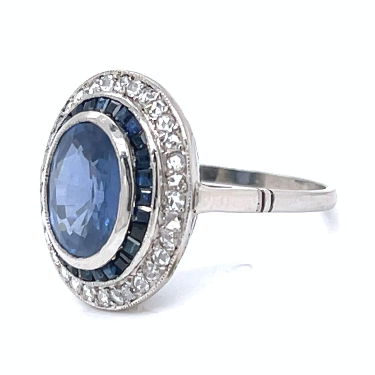 Platinum 6.00 Ct. Sapphire & Diamond Ring – 9.9g – Size 10.5 - Image 3