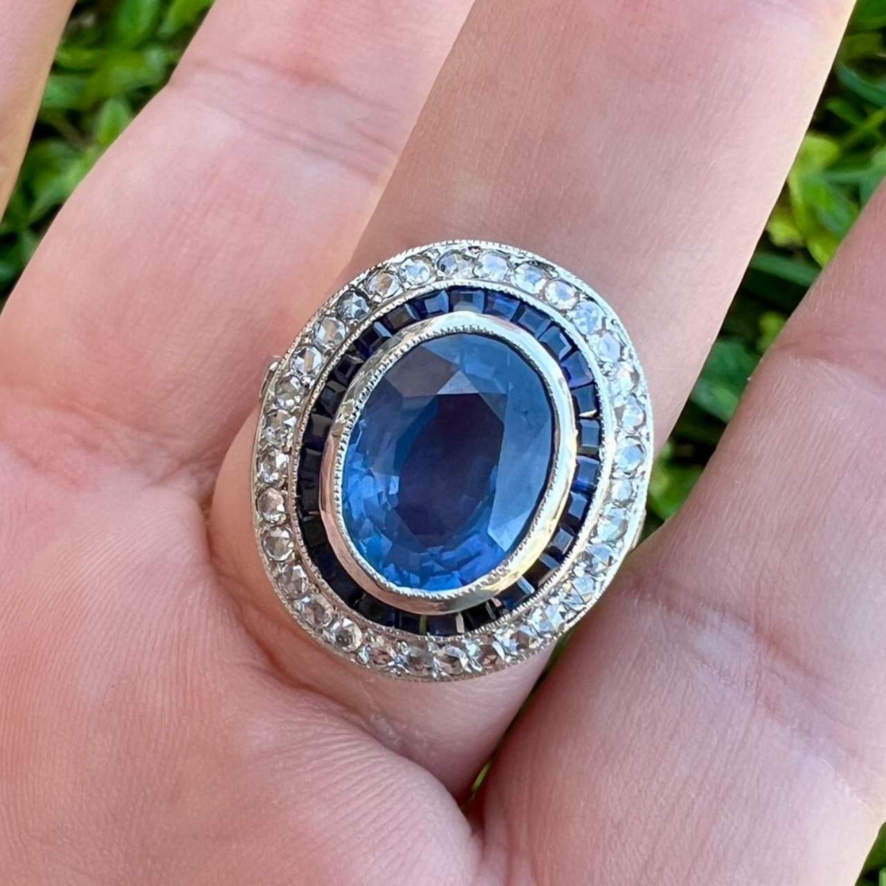 Platinum 6.00 Ct. Sapphire & Diamond Ring – 9.9g – Size 10.5 - Image 2