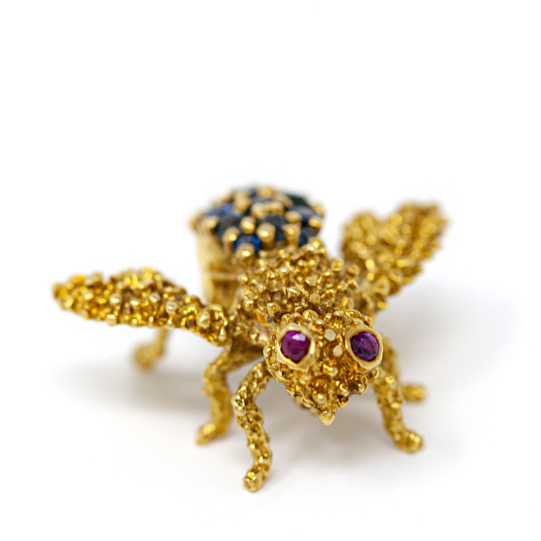 18k Gold Bug Brooch with Sapphires and Rubies
