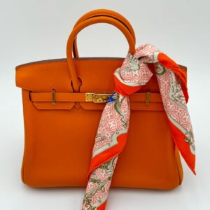 Hermès Birkin 25 in Iconic Orange with Tilly Scarf – A Timeless Statement