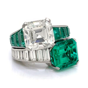 Art Deco Platinum GIA Certified Diamond & Colombian Emerald Ring