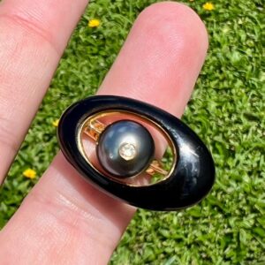 18K Yellow Gold Black Onyx, Pearl & Diamond Modernist Ring