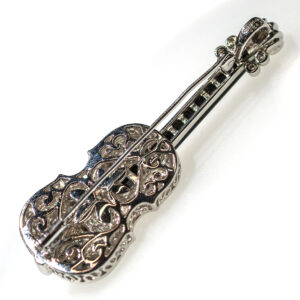 Violin Brooch and Pendant 18K Gold • 0.80ct Diamonds • Musical Fine Jewelry • 15g • Vintage Elegance