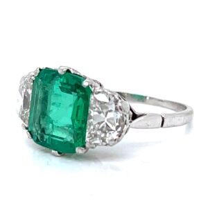 Art Deco Platinum AGL Certified 2.60 Ct. Colombian Emerald & Diamond Ring
