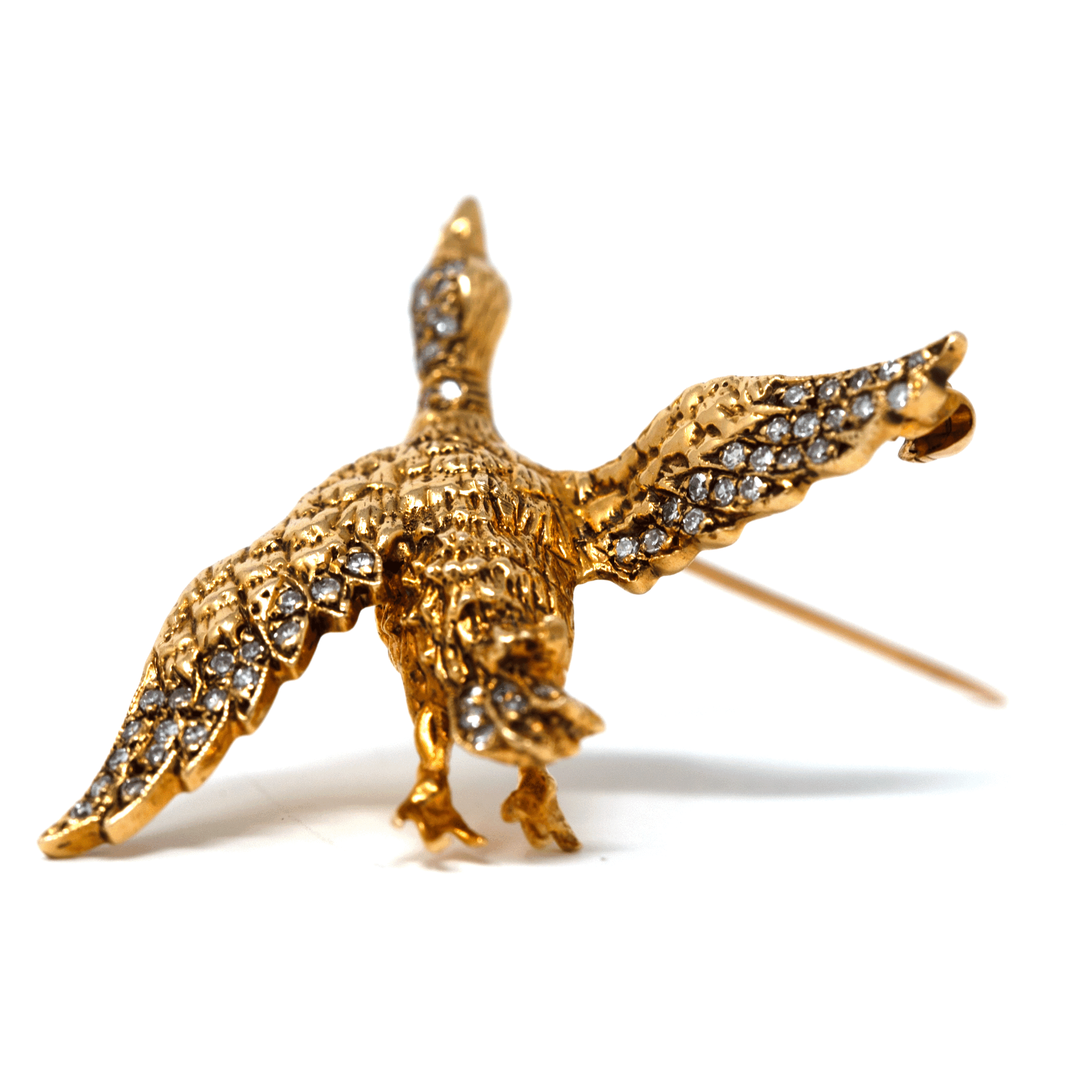 Vintage 18K Gold & Diamond Flying Duck Brooch - Image 4