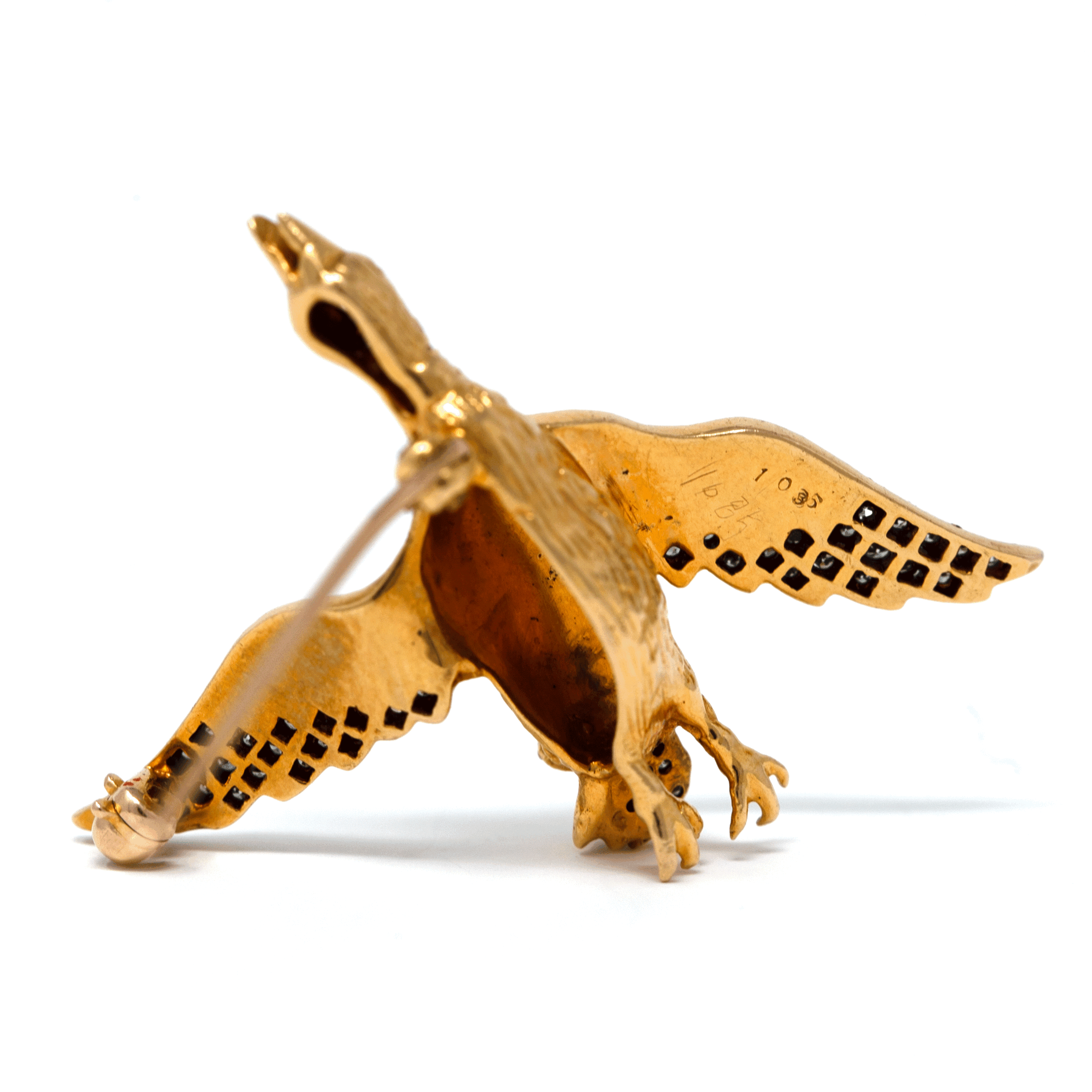 Vintage 18K Gold & Diamond Flying Duck Brooch - Image 3