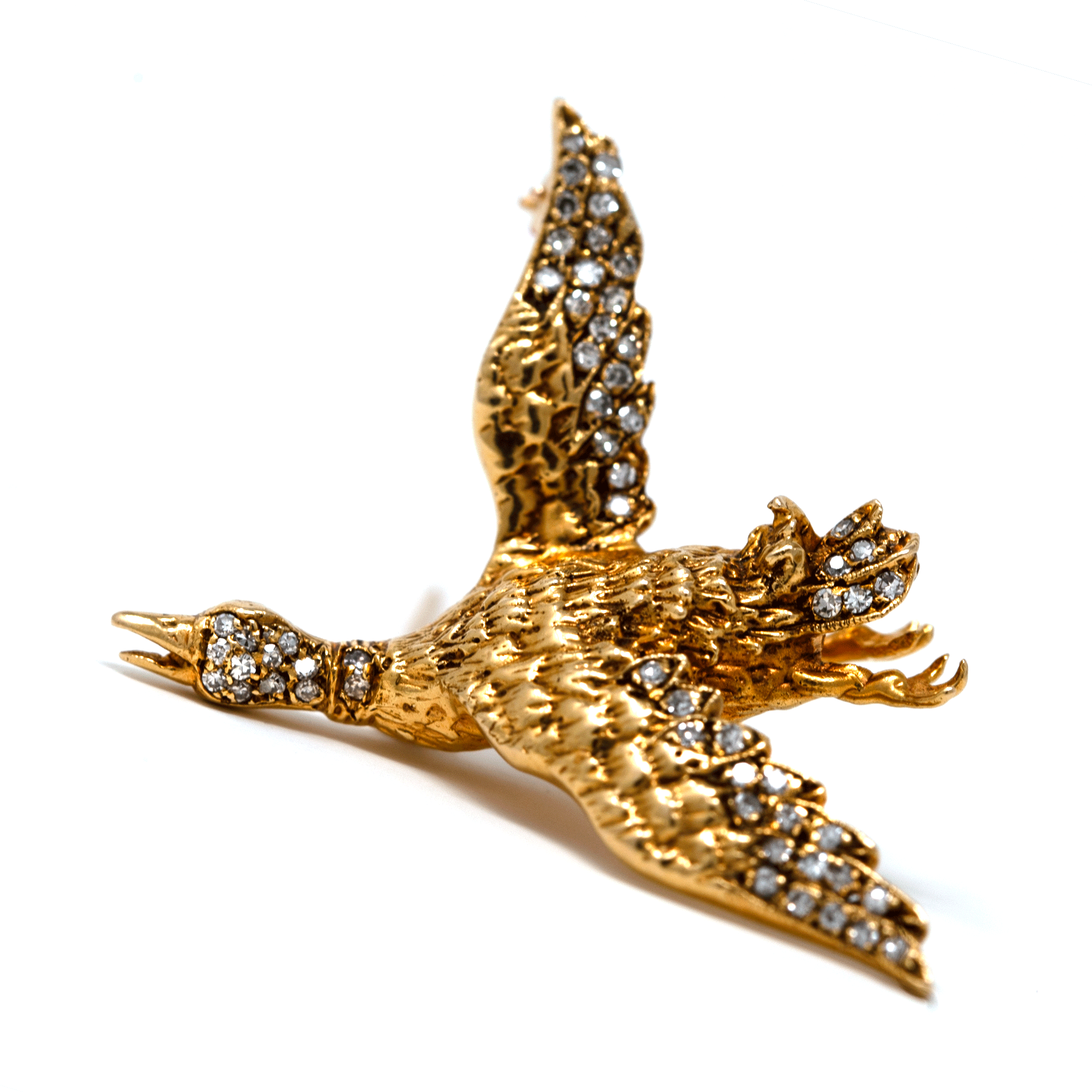 Vintage 18K Gold & Diamond Flying Duck Brooch - Image 7