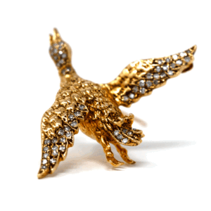 Vintage 18K Gold & Diamond Flying Duck Brooch