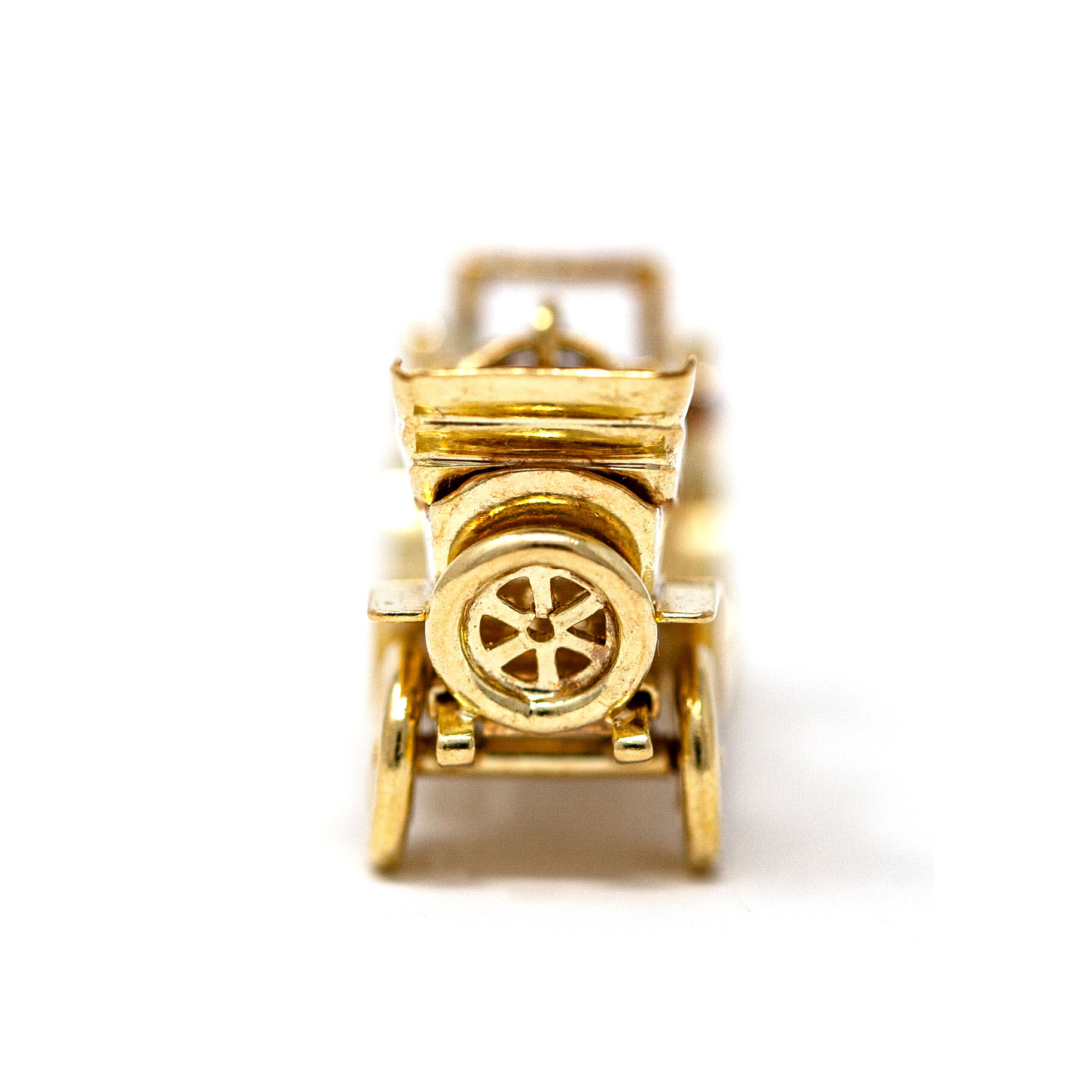 Vintage 18K Gold Antique Car Brooch with Pink Sapphire Headlights - Image 4