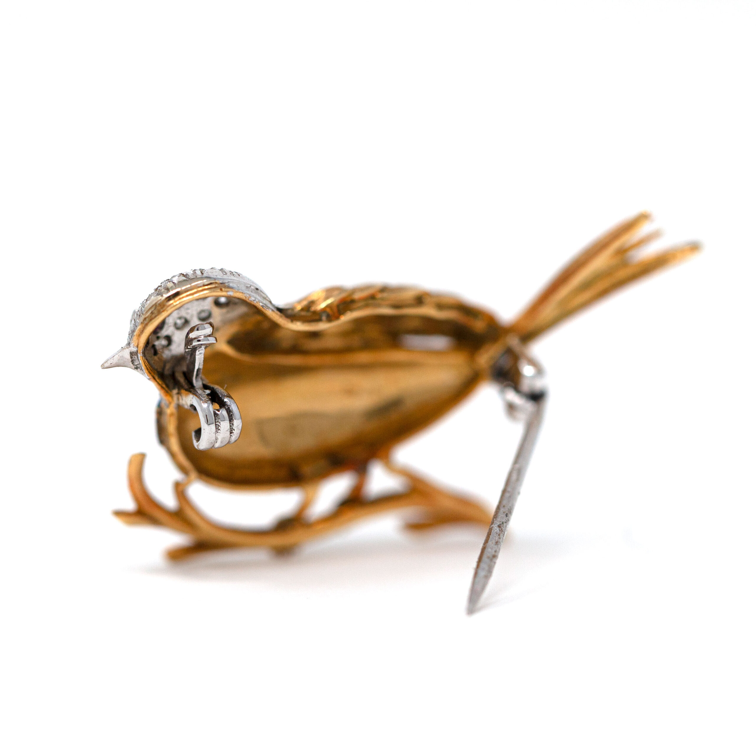 Vintage 18K Gold Bird Brooch with Blue Enamel Body and Ruby Eye - Image 4