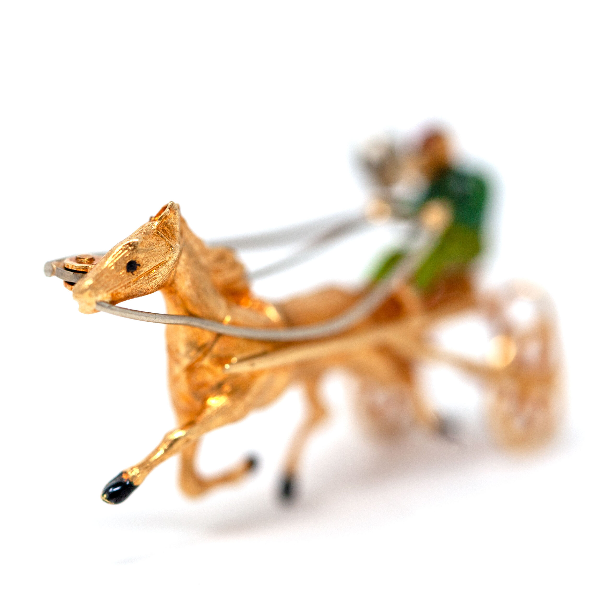Vintage Italian 18K Gold Horse & Jockey Brooch with Enamel Detailing - Image 9