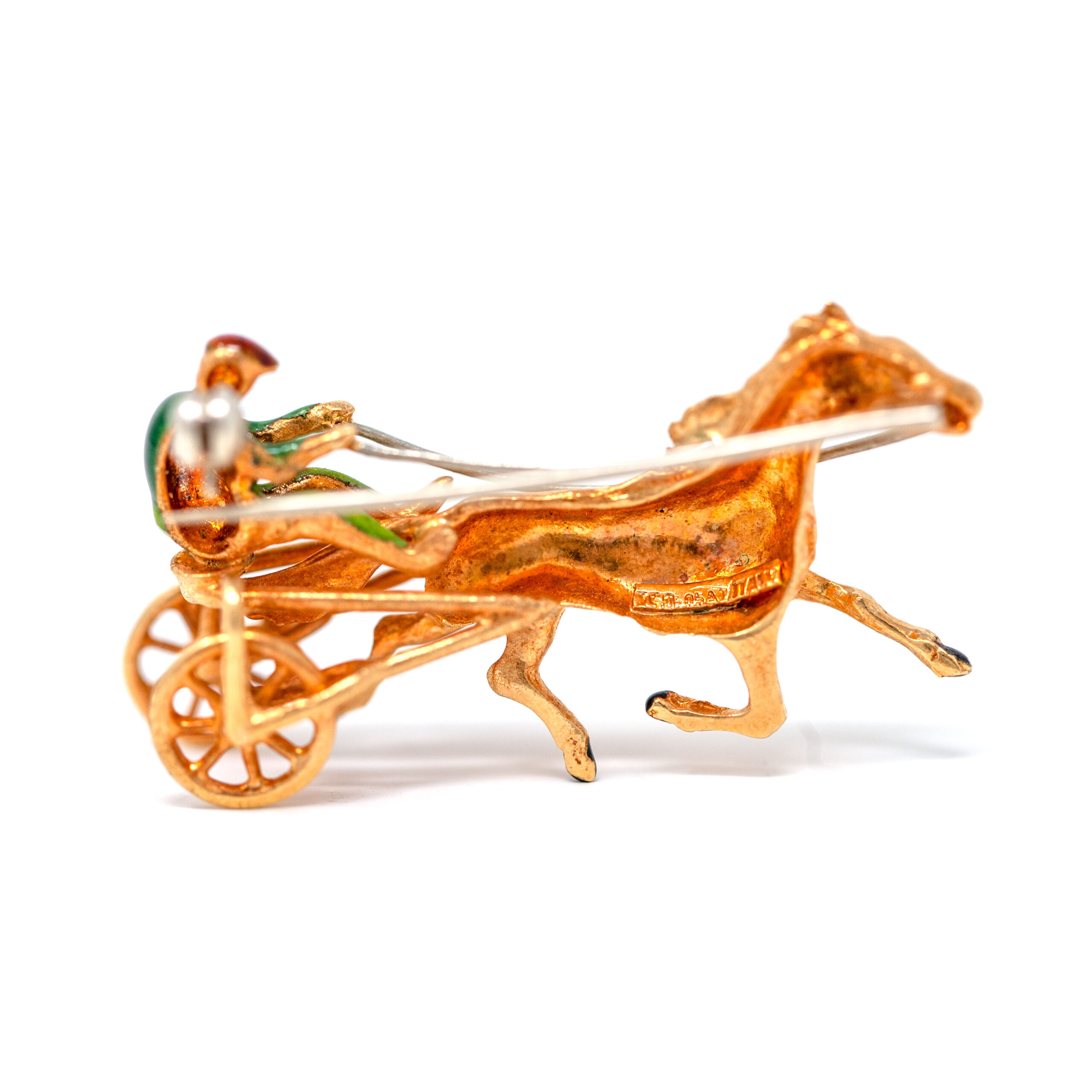 Vintage Italian 18K Gold Horse & Jockey Brooch with Enamel Detailing - Image 8