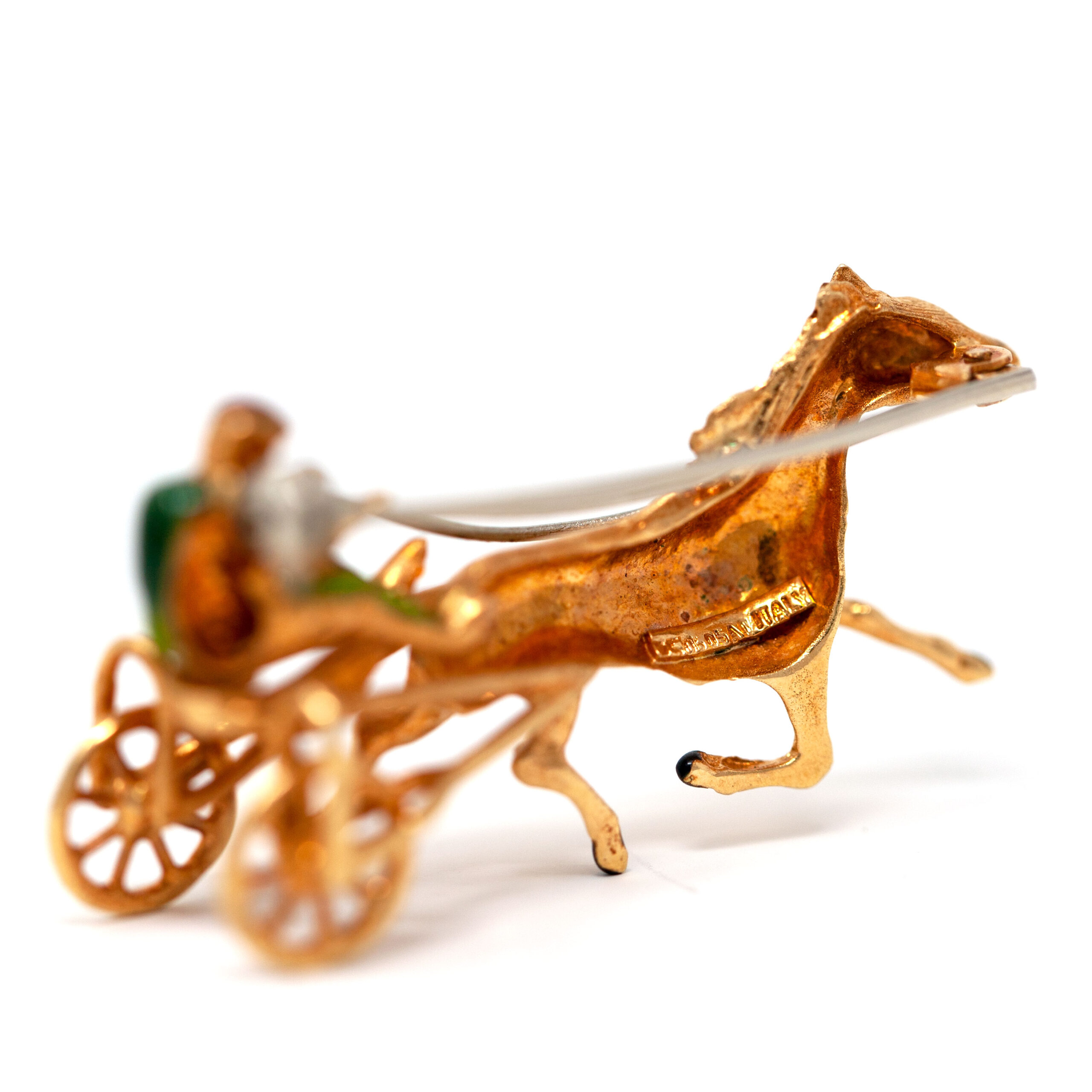 Vintage Italian 18K Gold Horse & Jockey Brooch with Enamel Detailing - Image 7