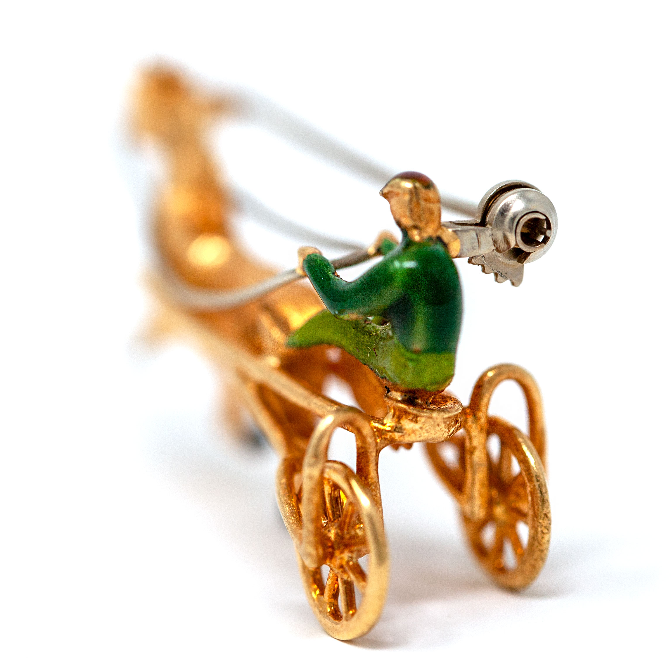 Vintage Italian 18K Gold Horse & Jockey Brooch with Enamel Detailing - Image 6