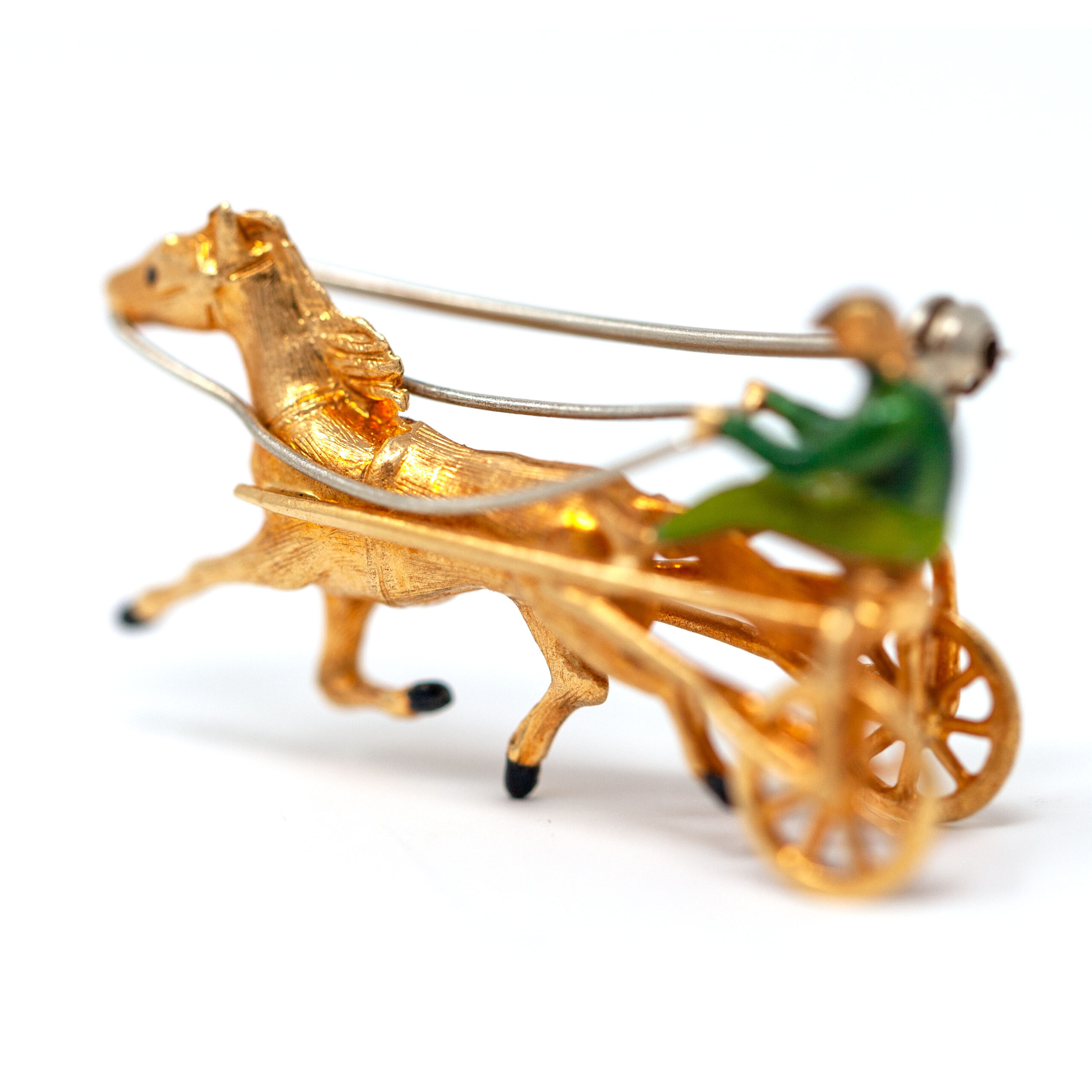 Vintage Italian 18K Gold Horse & Jockey Brooch with Enamel Detailing - Image 4