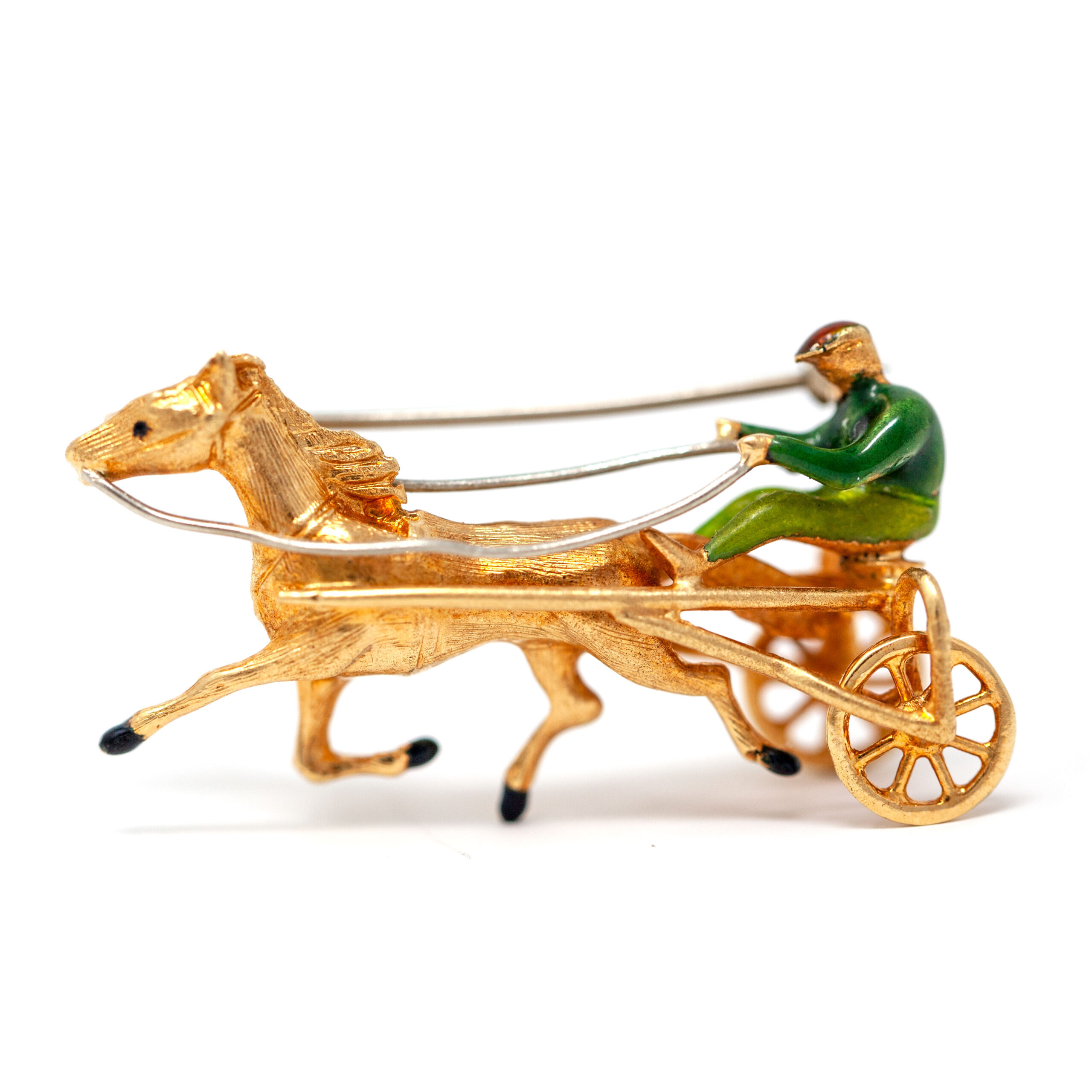 Vintage Italian 18K Gold Horse & Jockey Brooch with Enamel Detailing - Image 3