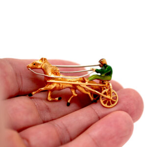 Vintage Italian 18K Gold Horse & Jockey Brooch with Enamel Detailing