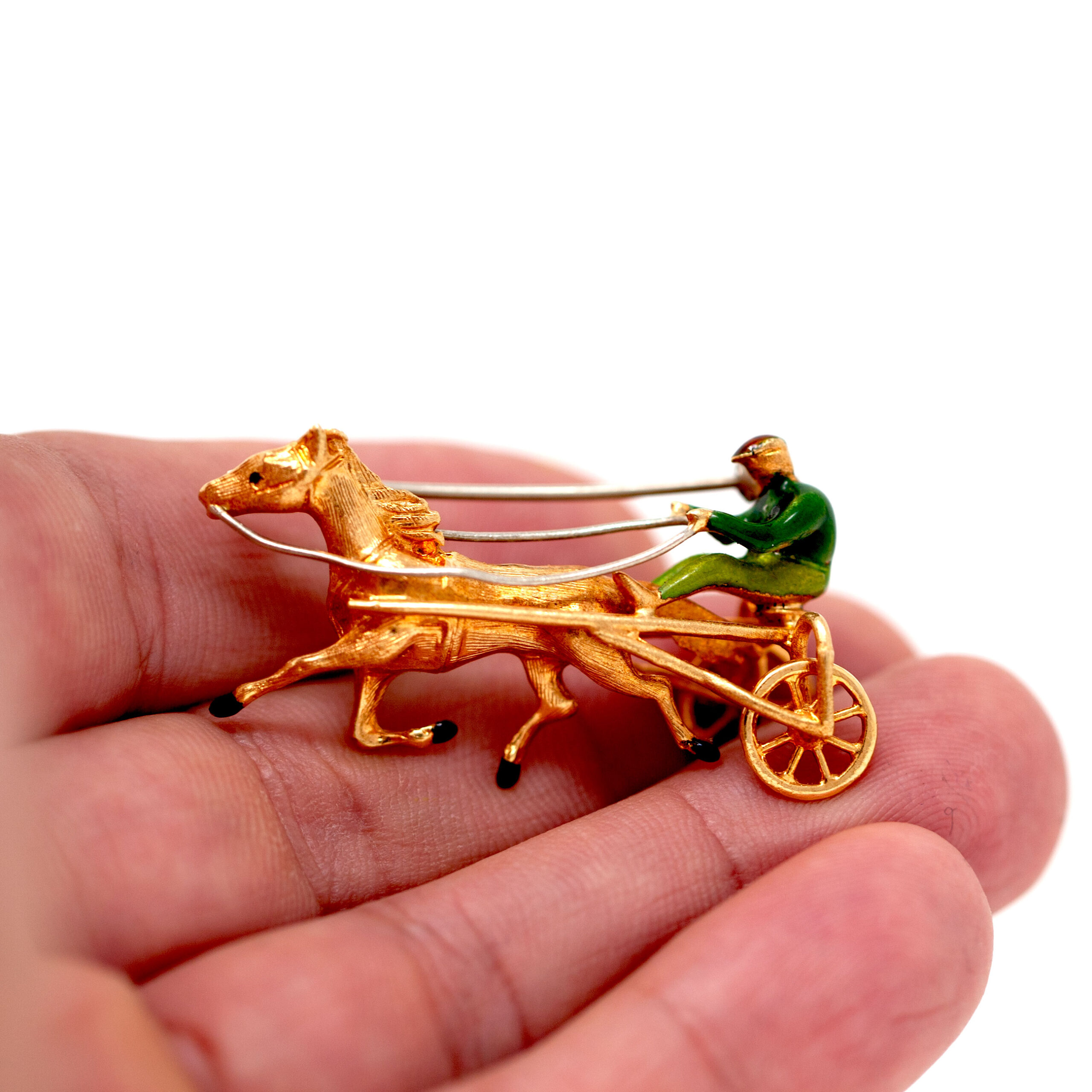 Vintage Italian 18K Gold Horse & Jockey Brooch with Enamel Detailing - Image 2