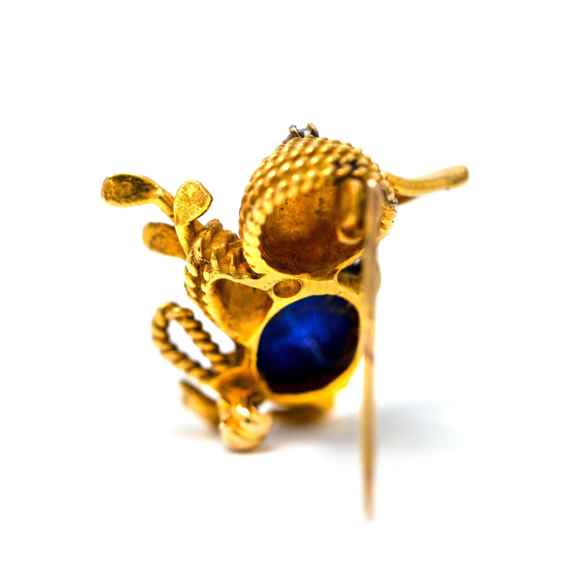 Vintage 18K Gold Duck Brooch with Lapis Lazuli and Diamond Accent - Image 5