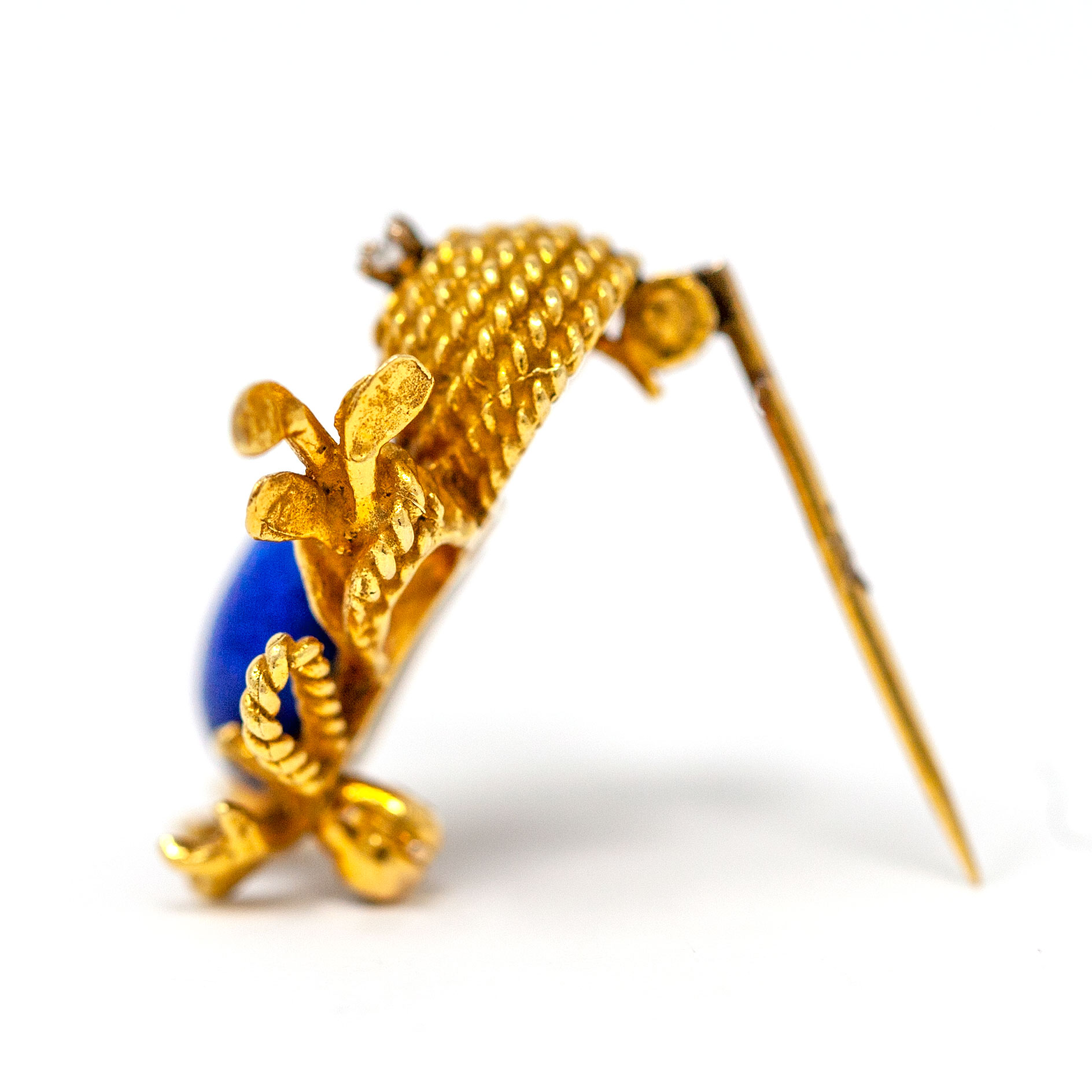 Vintage 18K Gold Duck Brooch with Lapis Lazuli and Diamond Accent - Image 4
