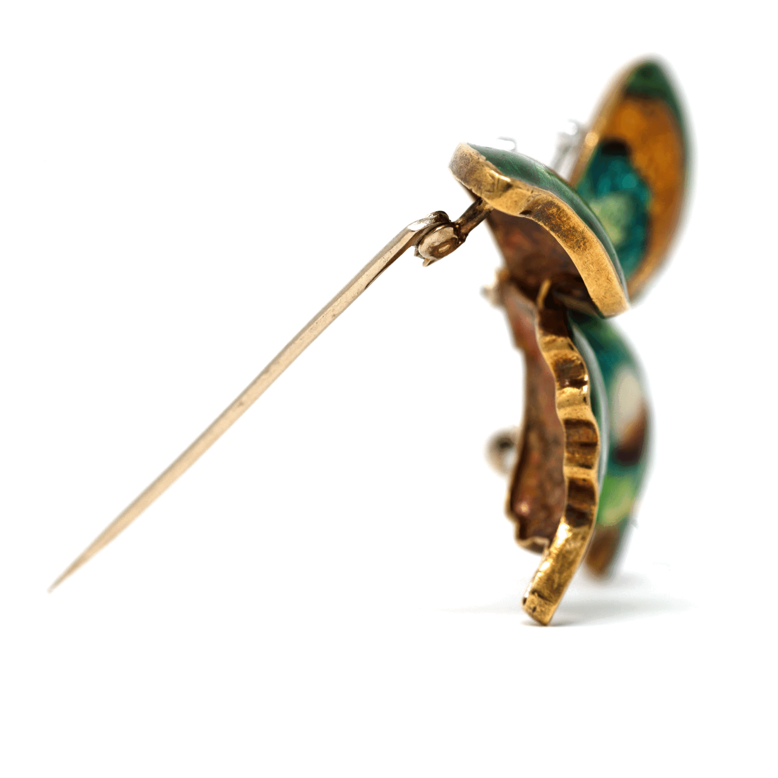 Antique Enamel & Diamond Butterfly Brooch in 18K Gold - Image 6