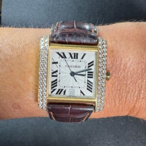 Cartier 18K Yellow Gold Automatic Tank Française w/ Factory Diamond Case