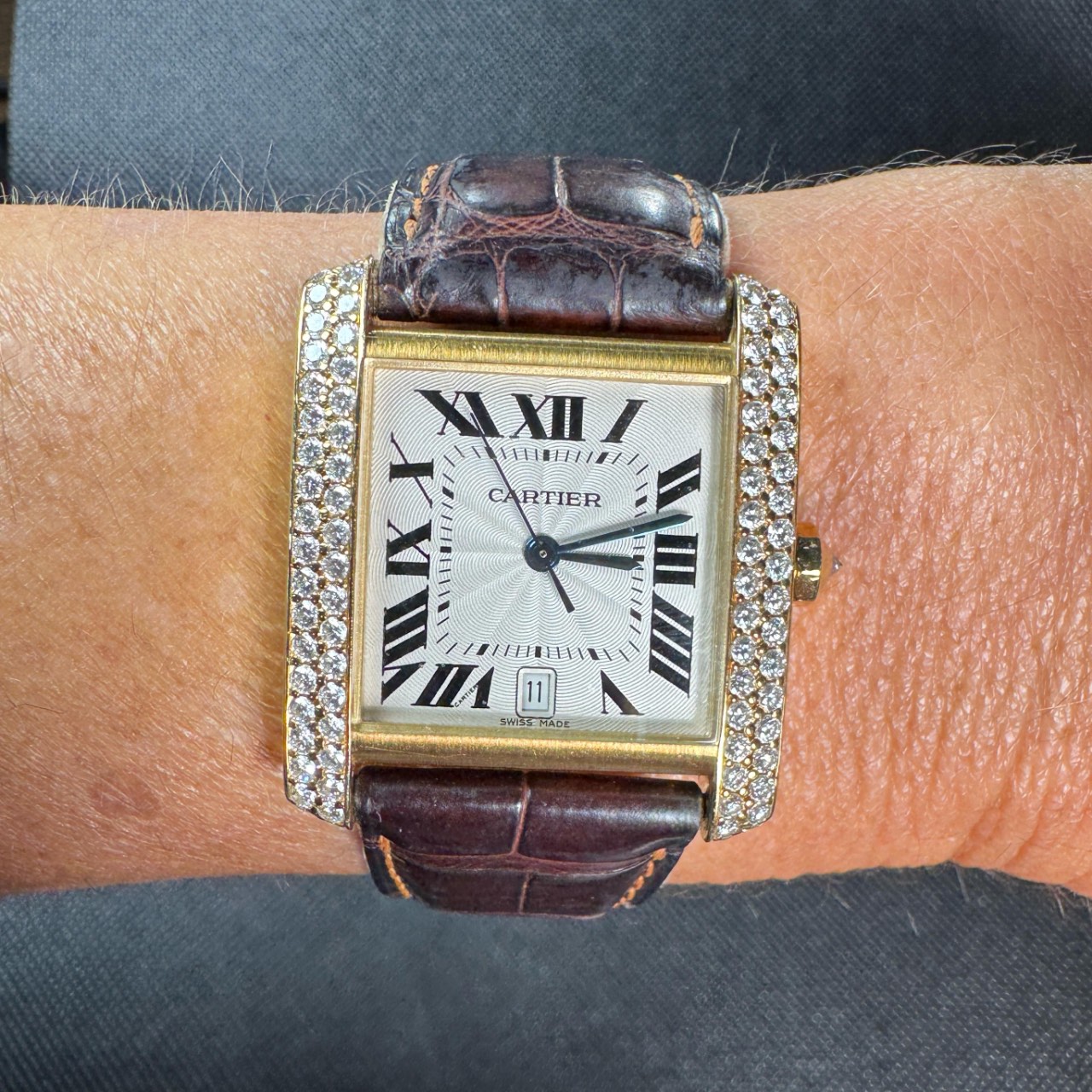 Cartier 18K Yellow Gold Automatic Tank Française w/ Factory Diamond Case