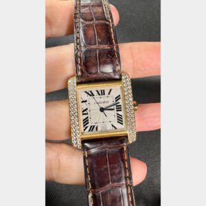 Cartier 18K Yellow Gold Automatic Tank Française w/ Factory Diamond Case