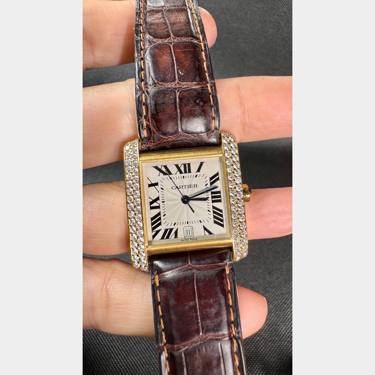 Cartier 18K Yellow Gold Automatic Tank Française w/ Factory Diamond Case - Image 2