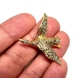 Vintage 18K Gold & Diamond Flying Duck Brooch