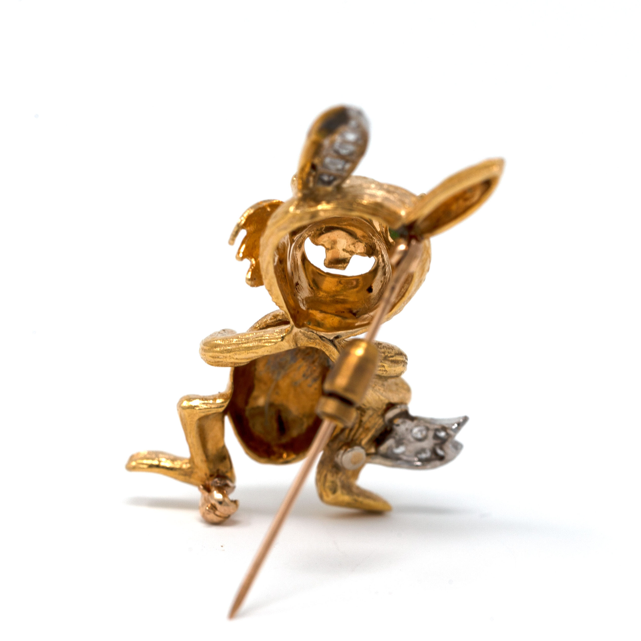 18K Gold Bunny Brooch 14.7g – Emerald Eyes – Diamond Ear & Tail – Vintage Mid-Century - Image 4