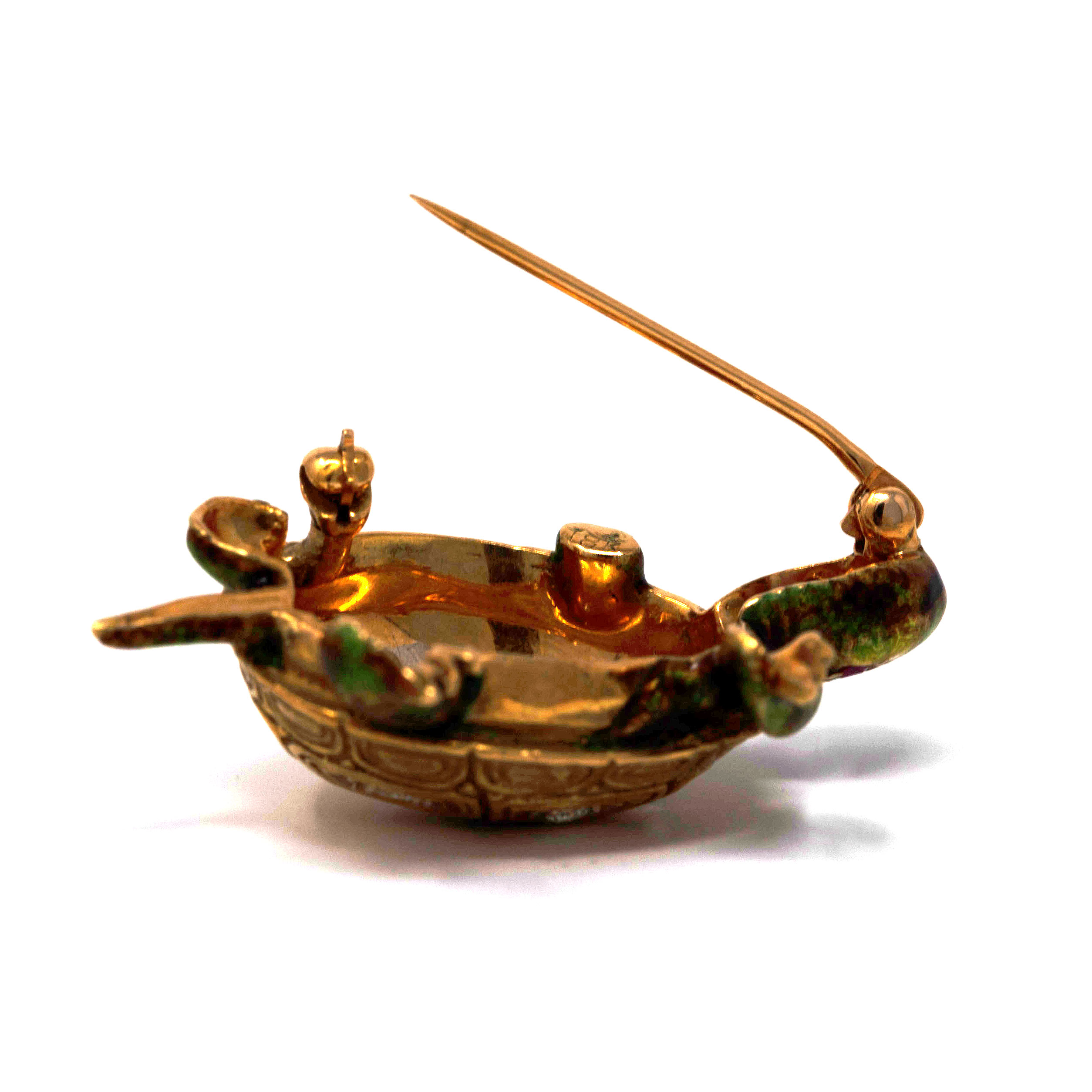 Vintage 18K Gold Diamond & Enamel Turtle Brooch – 12.8g – Ruby Eyes – Mid-Century Craftsmanship - Image 5