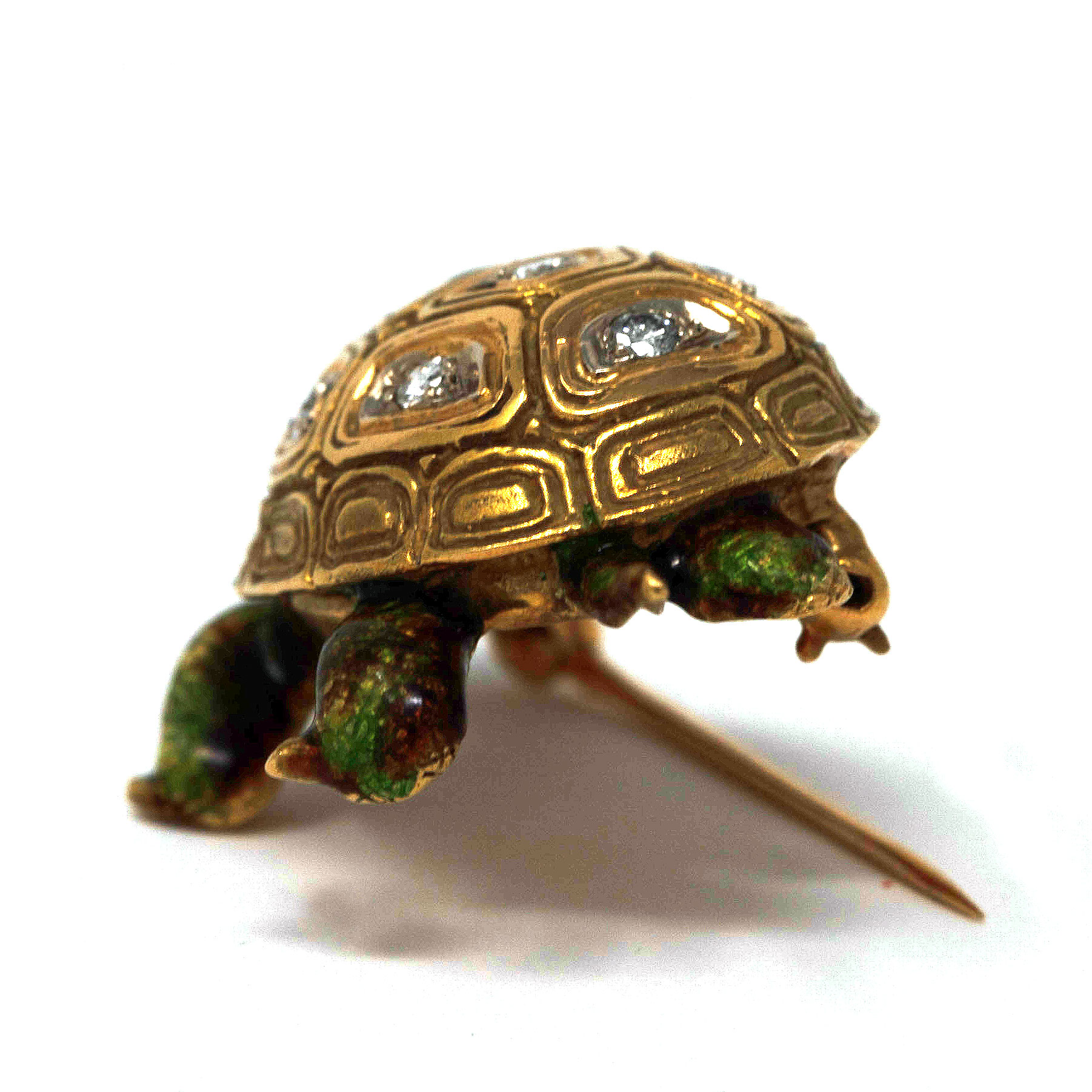 Vintage 18K Gold Diamond & Enamel Turtle Brooch – 12.8g – Ruby Eyes – Mid-Century Craftsmanship - Image 4
