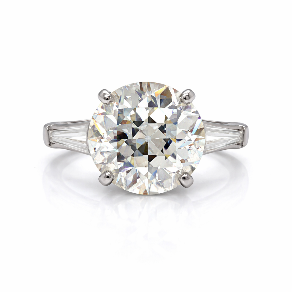 Art Deco Platinum European-Cut Diamond Ring