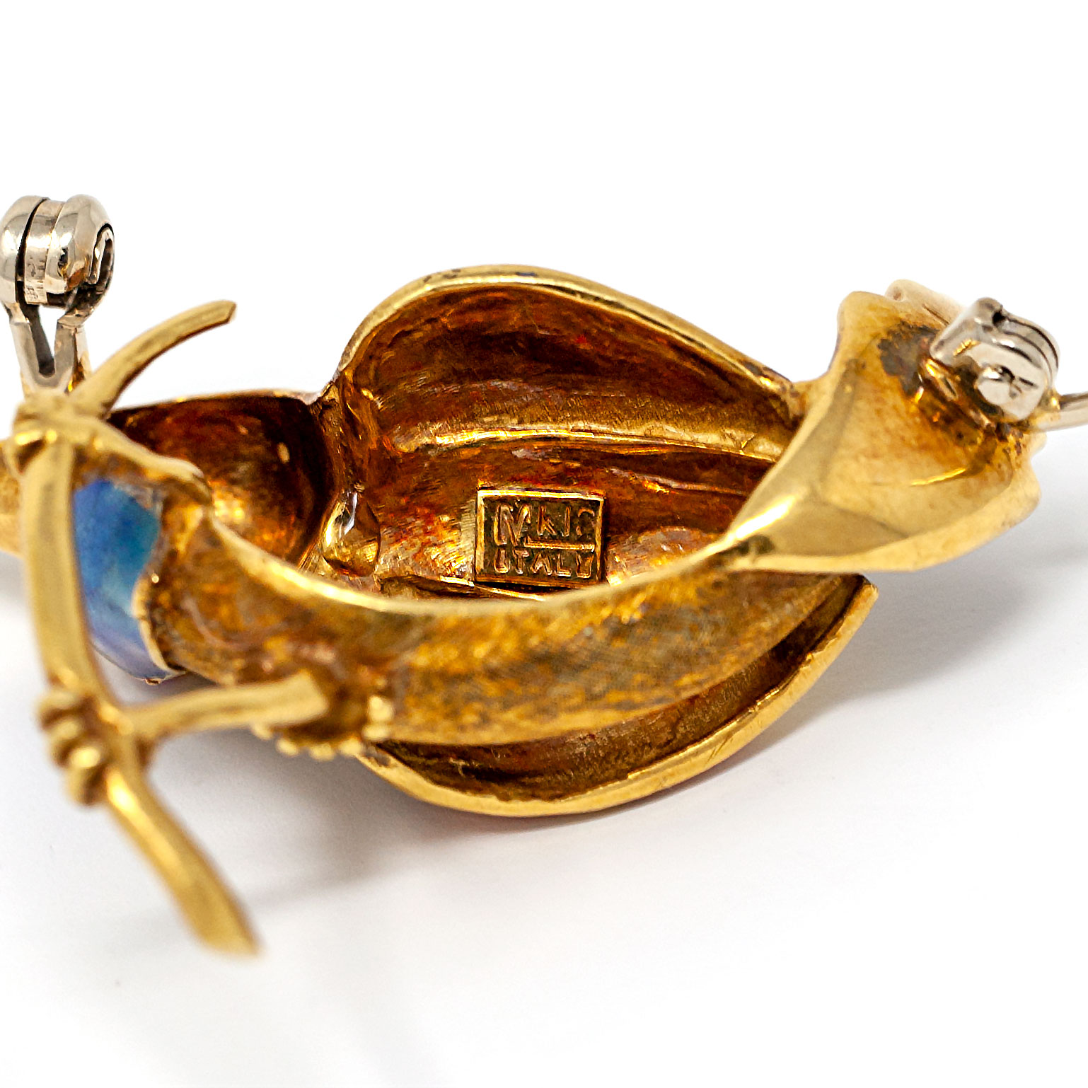 Italian 18K Gold Bird Brooch Mid Century Atelier Creation Hand Applied Enamel Ruby Eye - Image 8